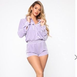 Fashion Nova Velvet Vixen Romper - Lavender